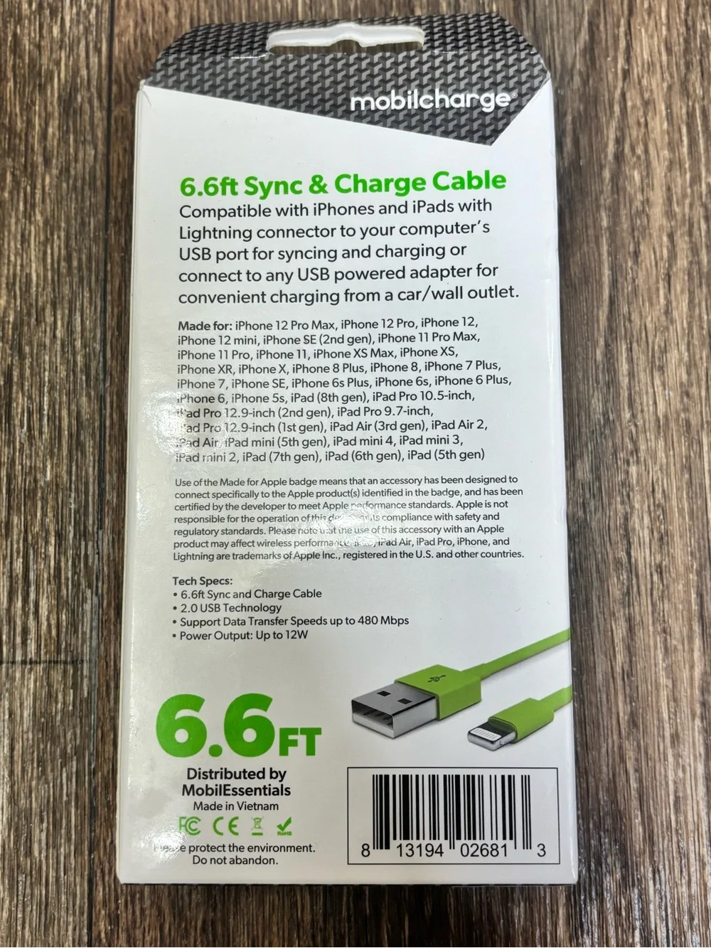 Green Lightning to USB Charging & Sync Cable - 6.6FT